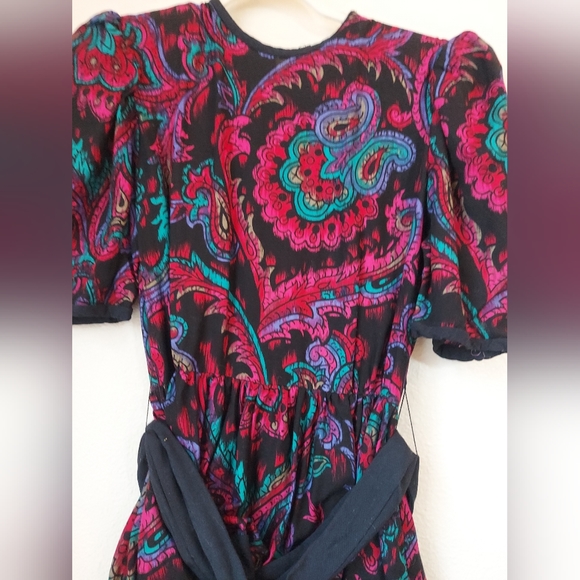 Vintage 80s Robbie Bee Peplum Pencil Dress with Cloth Rose Belt Size 8 - Picture 8 of 12